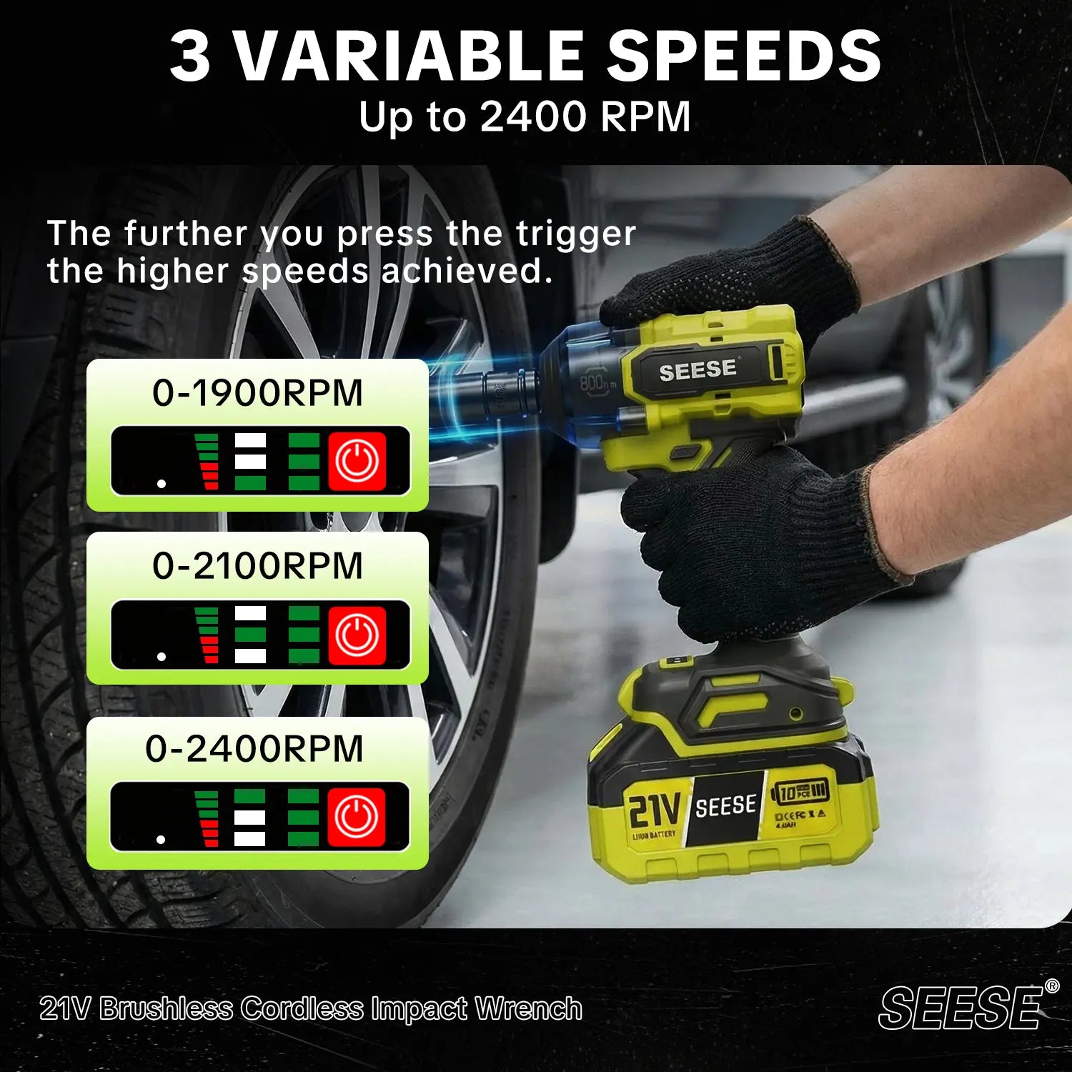 【Dealsforyoudays】Seese 3 in 1 Cordless Impact Wrench 590 Ft-Lbs(800N.M) 3200IPM 1/2 Impact Gun High Torque Electric Impact Driver Cordless Impact Wrench with 21V 2 X4.0Ah Battery ,LED Light,9 Sockets,8 Drills,6 Screws & Case for Homecar Tire Lug Nut Fathe