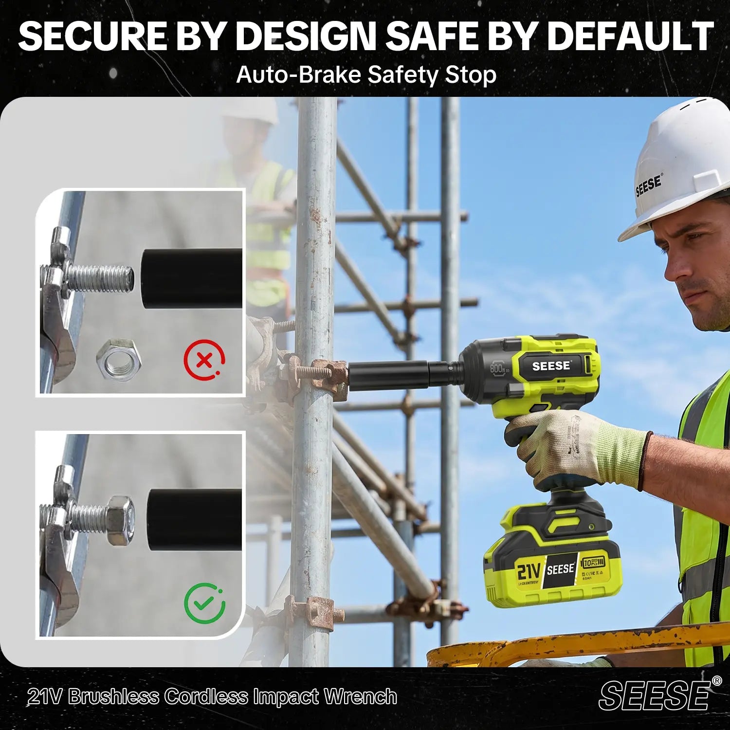 【Dealsforyoudays】Seese 3 in 1 Cordless Impact Wrench 590 Ft-Lbs(800N.M) 3200IPM 1/2 Impact Gun High Torque Electric Impact Driver Cordless Impact Wrench with 21V 2 X4.0Ah Battery ,LED Light,9 Sockets,8 Drills,6 Screws & Case for Homecar Tire Lug Nut Fathe