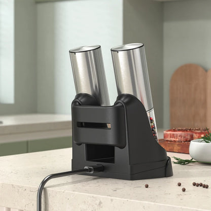 Electric Salt Pepper Grinder Set with Base USB Rechargeable Adjustable Coarseness Automatic Spice Grinders Cooking Accessories