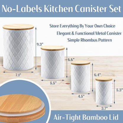 White Kitchen Canisters Set with Wooden Lids, Airtight Sugar, Flour, Coffee, Cookie Storage Canister Sets for Kitchen Countertop, 4 Pack